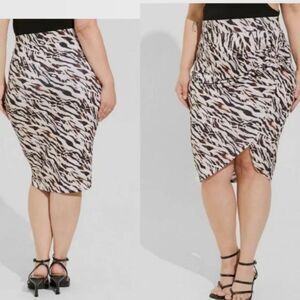 Torrid Zebra Print Slimming Midi Skirt Stretch Club Preppy Office Career Large